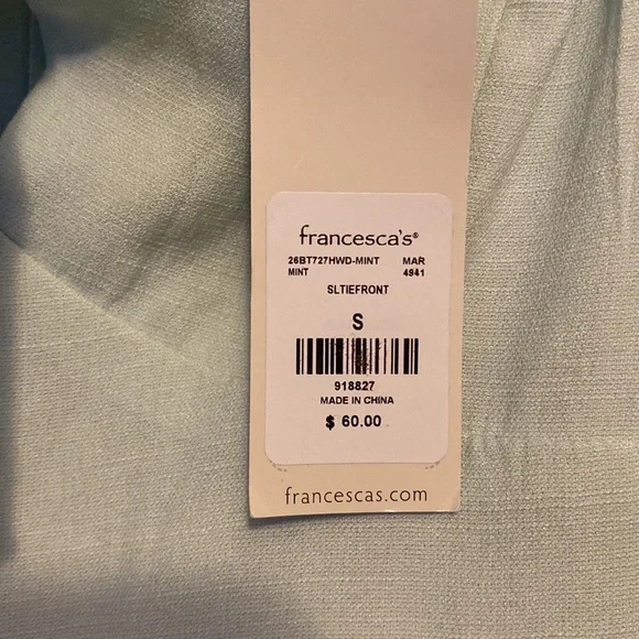 Francesca’s NWT Mint Green Knot Tie Front Jumpsuit Womens Size S - Picture 4 of 7